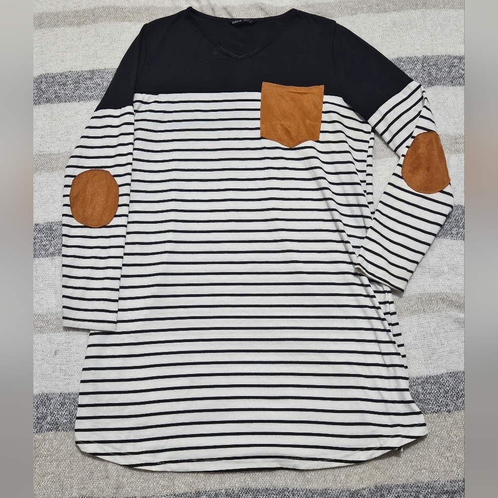 4/$20- Striped Long Sleeve Top with Suede Accents